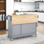Carrello da Cucina con Isola e Ante a Ribalta, Ruote Bloccabili, 133,9 cm L