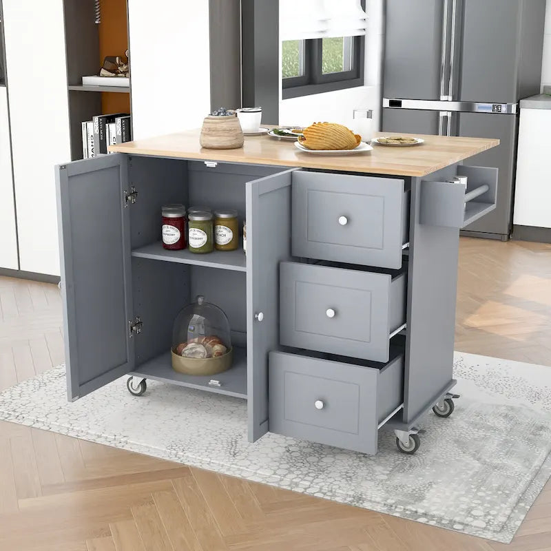 Carrello da Cucina con Isola e Ante a Ribalta, Ruote Bloccabili, 133,9 cm L