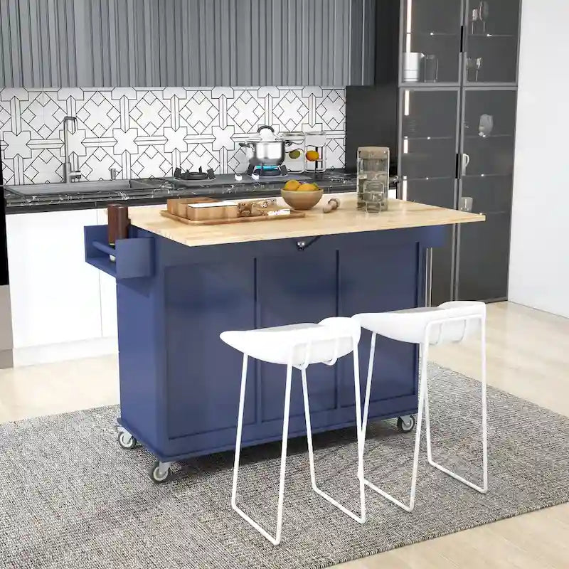 Carrello da Cucina con Isola e Ante a Ribalta, Ruote Bloccabili, 133,9 cm L