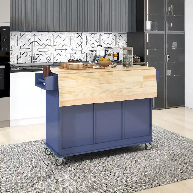 Carrello da Cucina con Isola e Ante a Ribalta, Ruote Bloccabili, 133,9 cm L