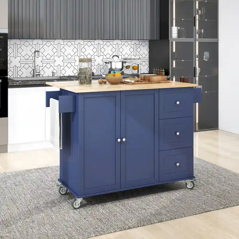 Carrello da Cucina con Isola e Ante a Ribalta, Ruote Bloccabili, 133,9 cm L