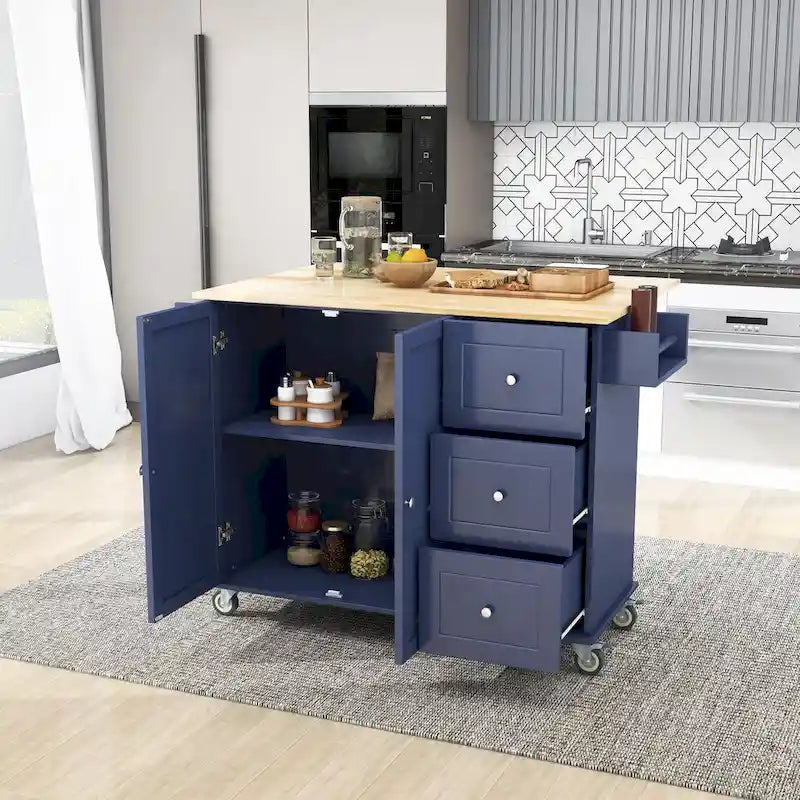 Carrello da Cucina con Isola e Ante a Ribalta, Ruote Bloccabili, 133,9 cm L