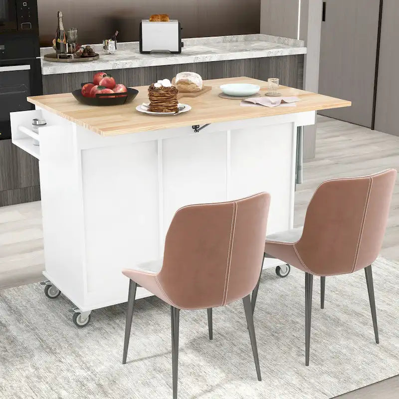Carrello da Cucina con Isola e Ante a Ribalta, Ruote Bloccabili, 133,9 cm L