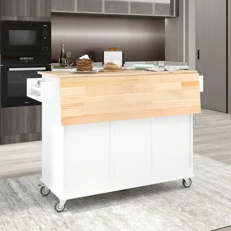 Carrello da Cucina con Isola e Ante a Ribalta, Ruote Bloccabili, 133,9 cm L