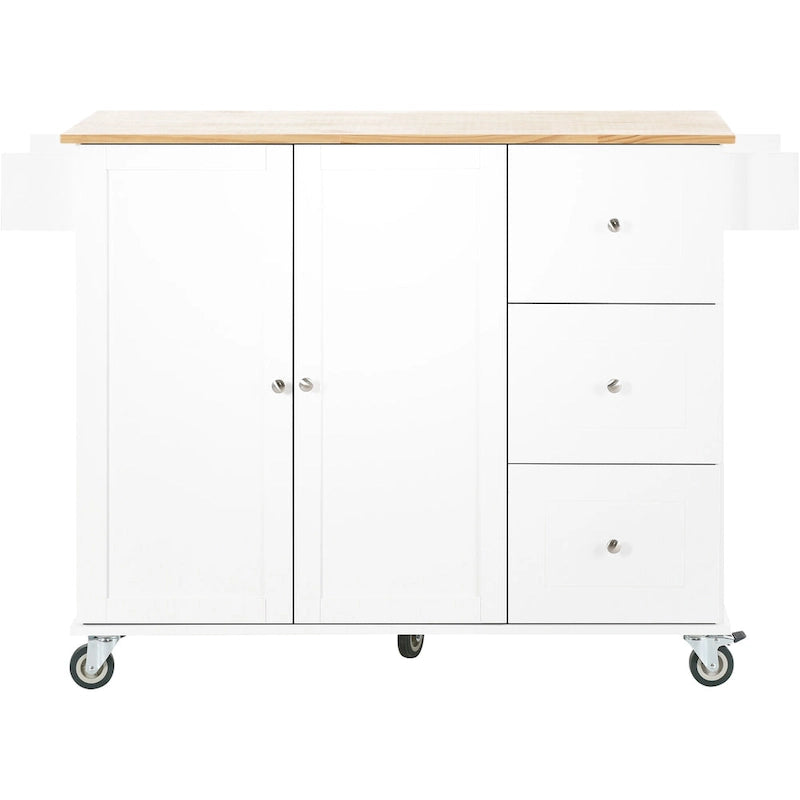 Carrello da Cucina con Isola e Ante a Ribalta, Ruote Bloccabili, 133,9 cm L