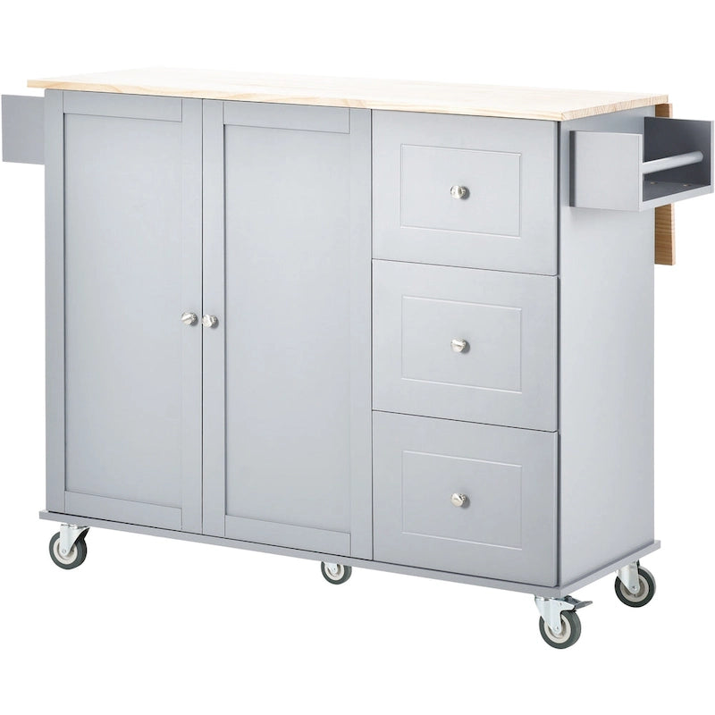 Carrello da Cucina con Isola e Ante a Ribalta, Ruote Bloccabili, 133,9 cm L