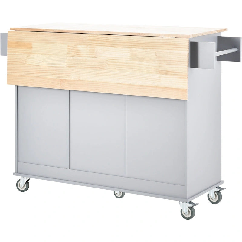 Carrello da Cucina con Isola e Ante a Ribalta, Ruote Bloccabili, 133,9 cm L