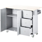 Carrello da Cucina con Isola e Ante a Ribalta, Ruote Bloccabili, 133,9 cm L