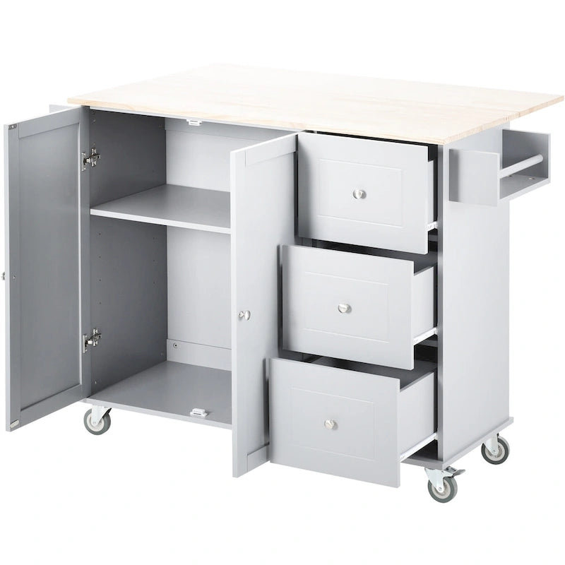 Carrello da Cucina con Isola e Ante a Ribalta, Ruote Bloccabili, 133,9 cm L