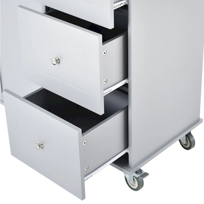 Carrello da Cucina con Isola e Ante a Ribalta, Ruote Bloccabili, 133,9 cm L