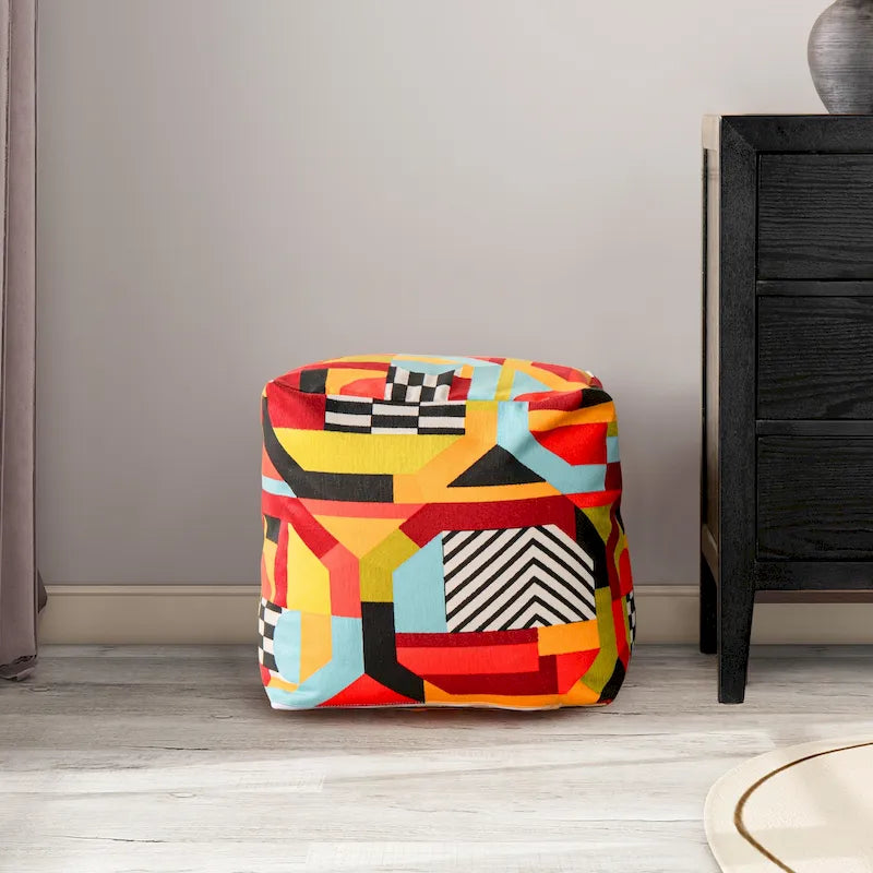 Pouf poggiapiedi cubo ricamato da 23" con imbottitura in microsfere