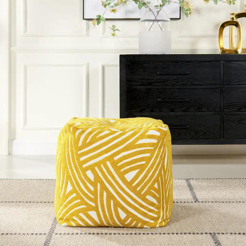 Pouf poggiapiedi cubo ricamato da 23" con imbottitura in microsfere