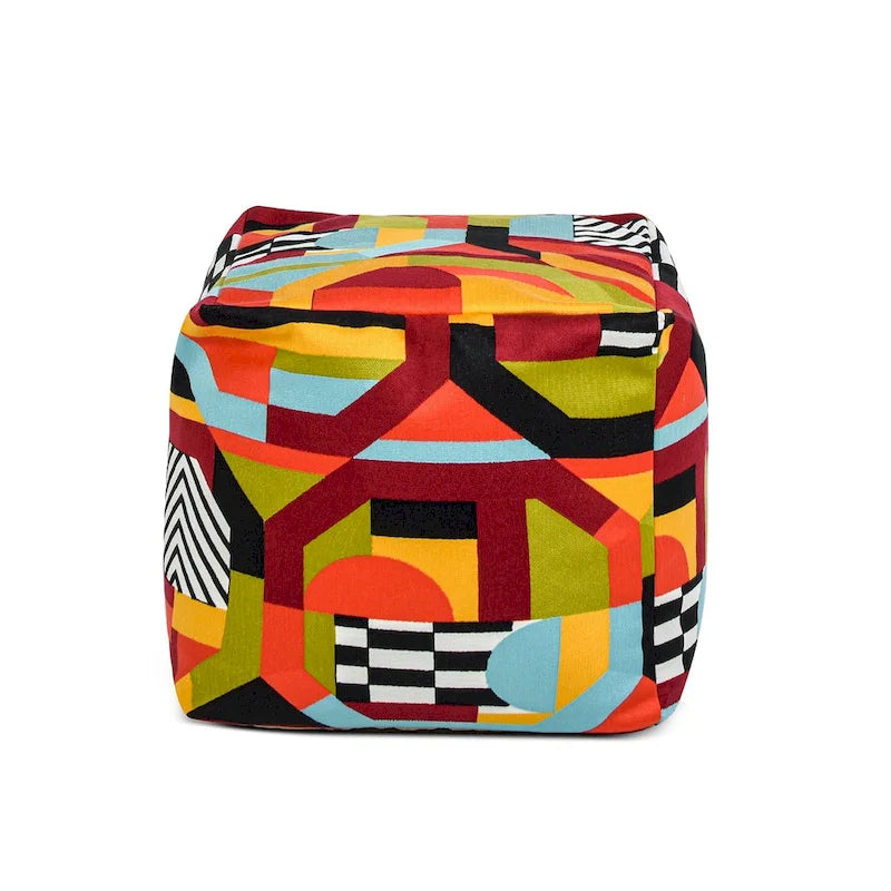 Pouf poggiapiedi cubo ricamato da 23" con imbottitura in microsfere