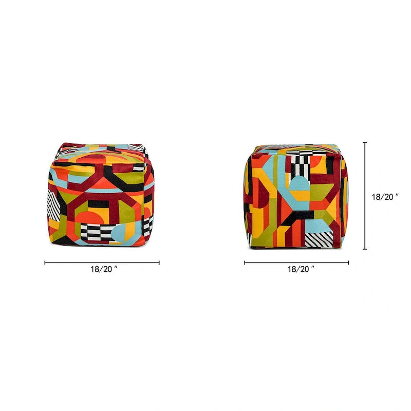 Pouf poggiapiedi cubo ricamato da 23" con imbottitura in microsfere