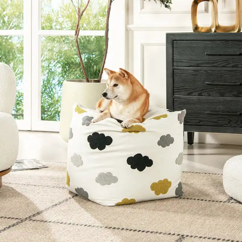 Pouf poggiapiedi cubo ricamato da 23" con imbottitura in microsfere