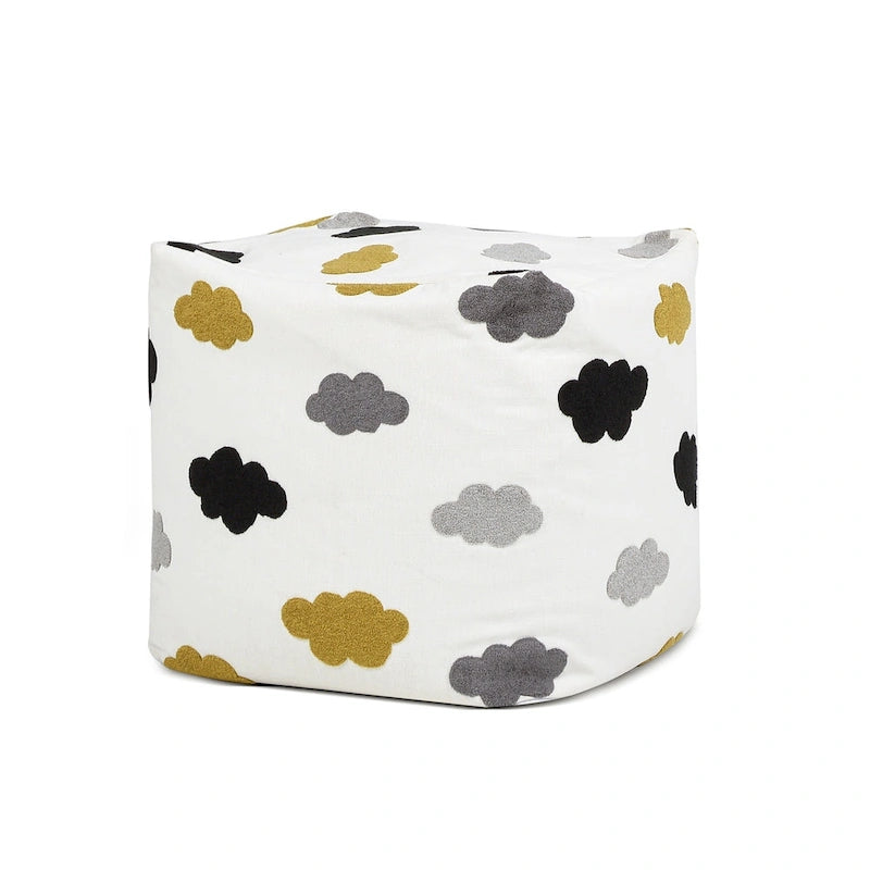 Pouf poggiapiedi cubo ricamato da 23" con imbottitura in microsfere