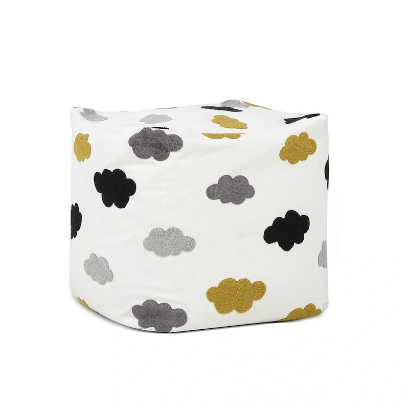 Pouf poggiapiedi cubo ricamato da 23" con imbottitura in microsfere