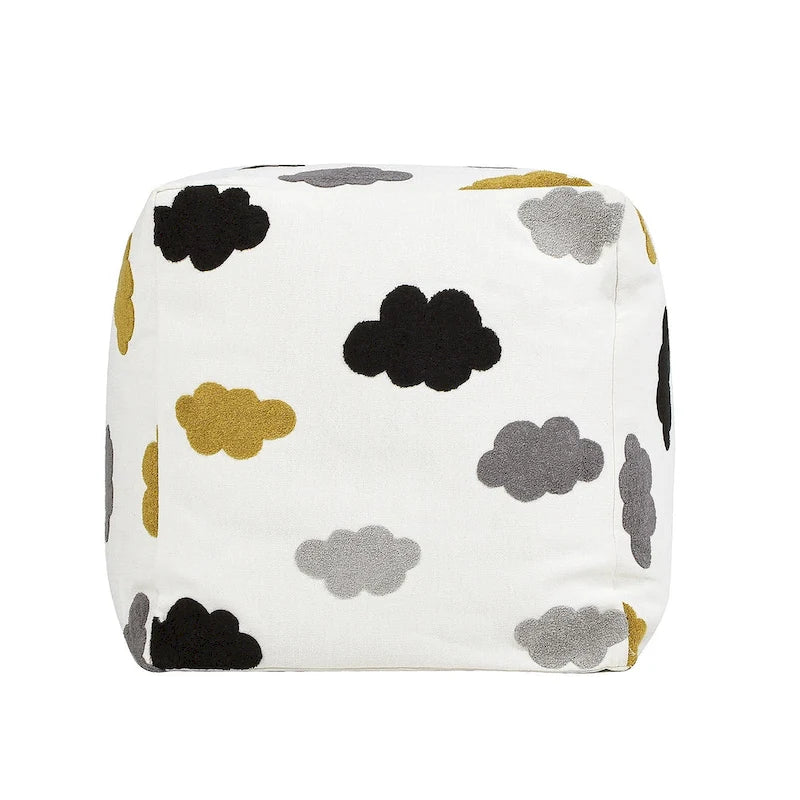 Pouf poggiapiedi cubo ricamato da 23" con imbottitura in microsfere