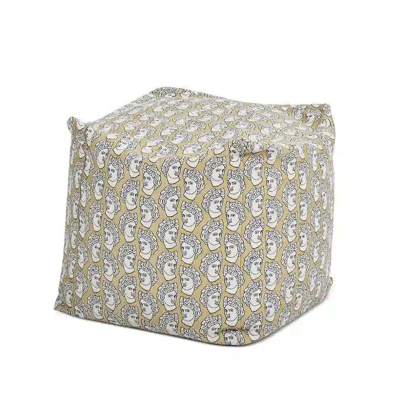 Pouf poggiapiedi cubo ricamato da 23" con imbottitura in microsfere
