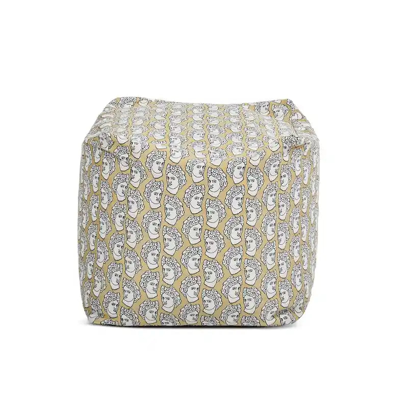Pouf poggiapiedi cubo ricamato da 23" con imbottitura in microsfere