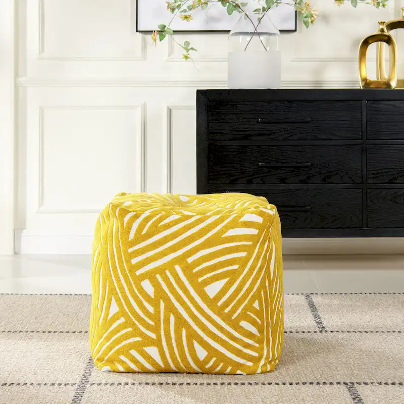 Pouf poggiapiedi cubo ricamato da 23" con imbottitura in microsfere