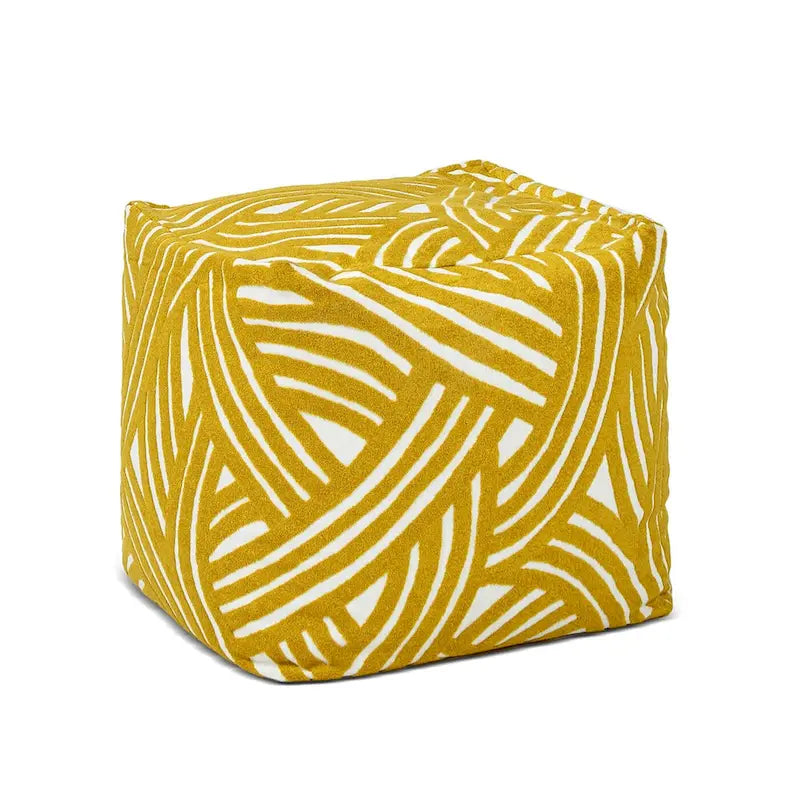 Pouf poggiapiedi cubo ricamato da 23" con imbottitura in microsfere