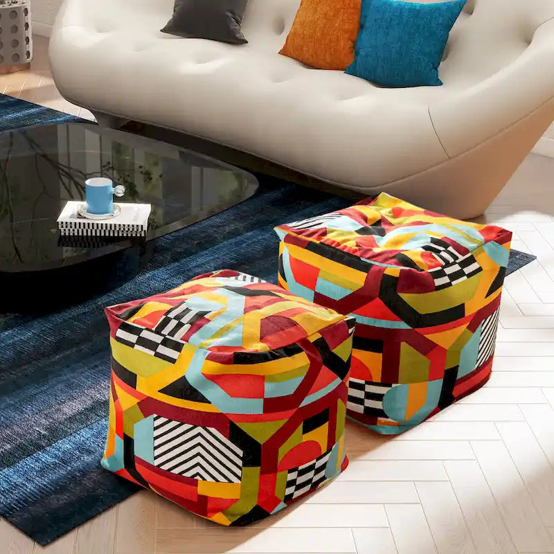 Pouf poggiapiedi cubo ricamato da 23" con imbottitura in microsfere