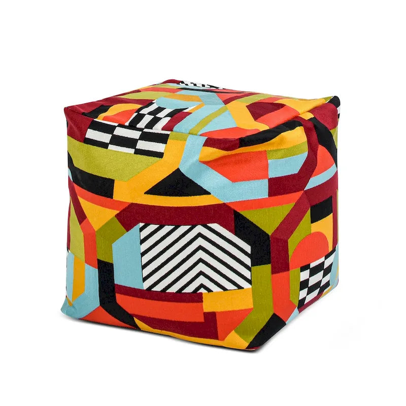 Pouf poggiapiedi cubo ricamato da 23" con imbottitura in microsfere
