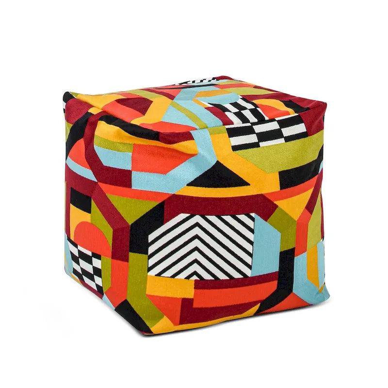 Pouf poggiapiedi cubo ricamato da 23" con imbottitura in microsfere
