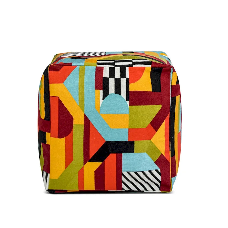 Pouf poggiapiedi cubo ricamato da 23" con imbottitura in microsfere