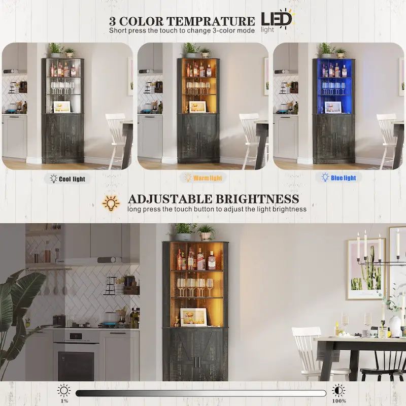 Mobile angolare da 66 pollici con luce LED e ripiani portaoggetti
