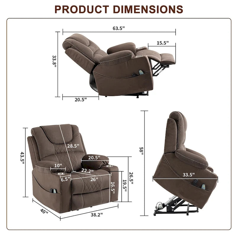 Poltrona Reclinabile Elettrica Extra Large con Massaggio e Riscaldamento, Portata 180 kg