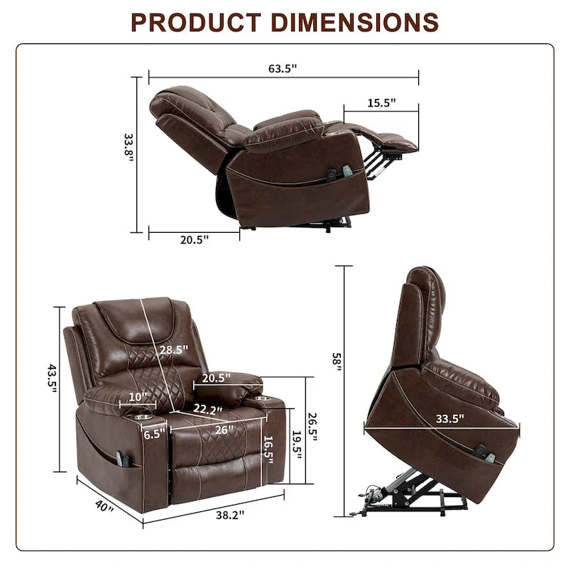 Poltrona Reclinabile Elettrica Extra Large con Massaggio e Riscaldamento, Portata 180 kg