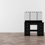 Toeletta a 9 cassetti con specchio LED e 3 specchi regolabili