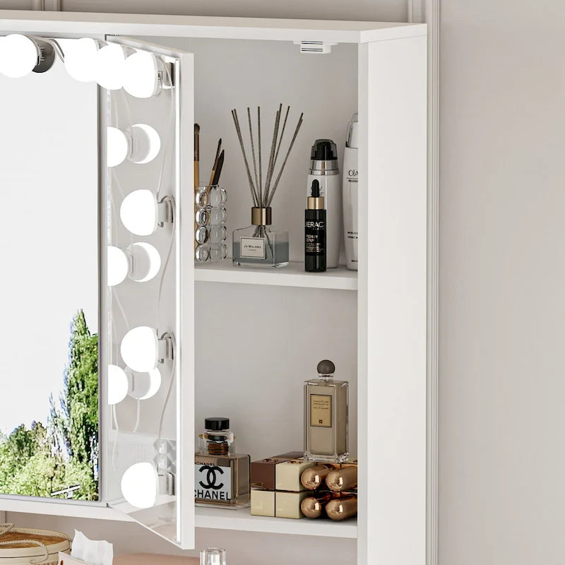 Toeletta a 9 cassetti con specchio LED e 3 specchi regolabili