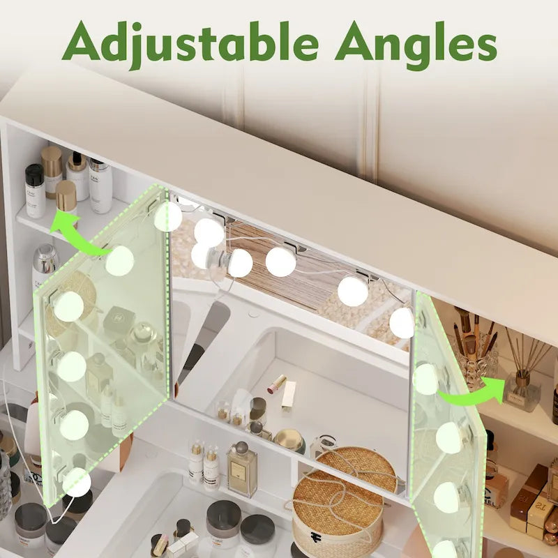 Toeletta a 9 cassetti con specchio LED e 3 specchi regolabili