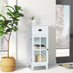 Mobiletto salvaspazio stretto bianco in legno con anta in vetro - 94 A x 40 L x 30 P cm