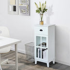 Mobiletto salvaspazio stretto bianco in legno con anta in vetro - 94 A x 40 L x 30 P cm