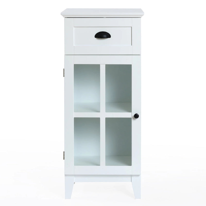 Mobiletto salvaspazio stretto bianco in legno con anta in vetro - 94 A x 40 L x 30 P cm