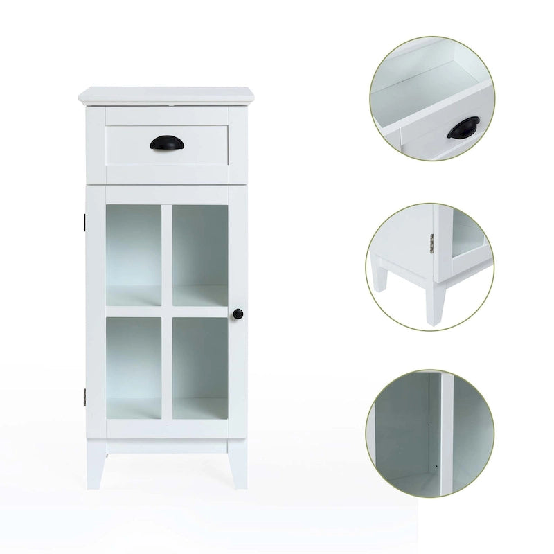 Mobiletto salvaspazio stretto bianco in legno con anta in vetro - 94 A x 40 L x 30 P cm