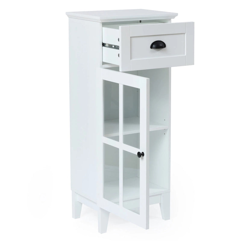 Mobiletto salvaspazio stretto bianco in legno con anta in vetro - 94 A x 40 L x 30 P cm