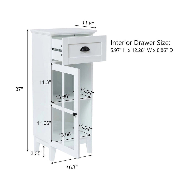 Mobiletto salvaspazio stretto bianco in legno con anta in vetro - 94 A x 40 L x 30 P cm