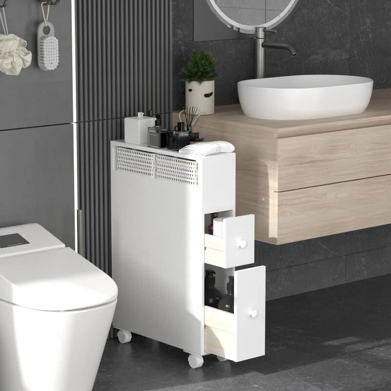 Mobiletto da bagno autoportante con cassetti e rotelle