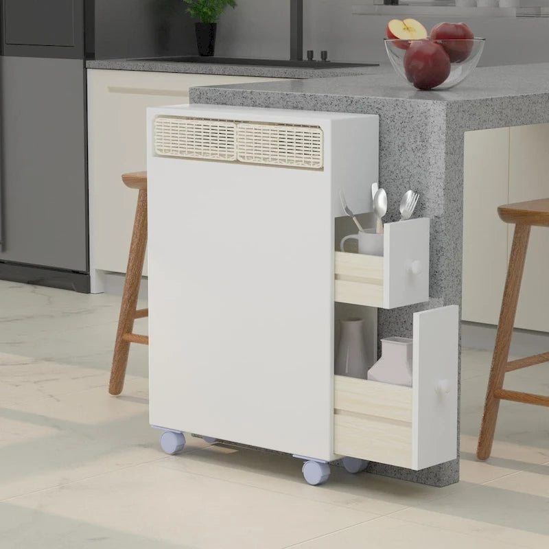 Mobiletto da bagno autoportante con cassetti e rotelle