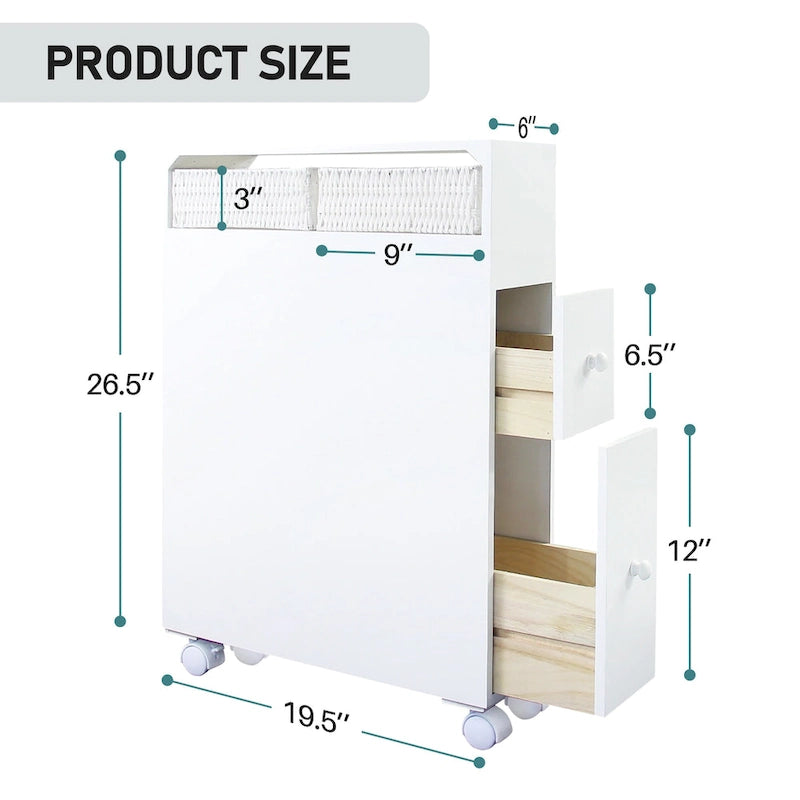 Mobiletto da bagno autoportante con cassetti e rotelle