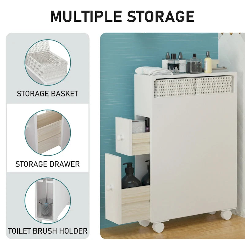 Mobiletto da bagno autoportante con cassetti e rotelle