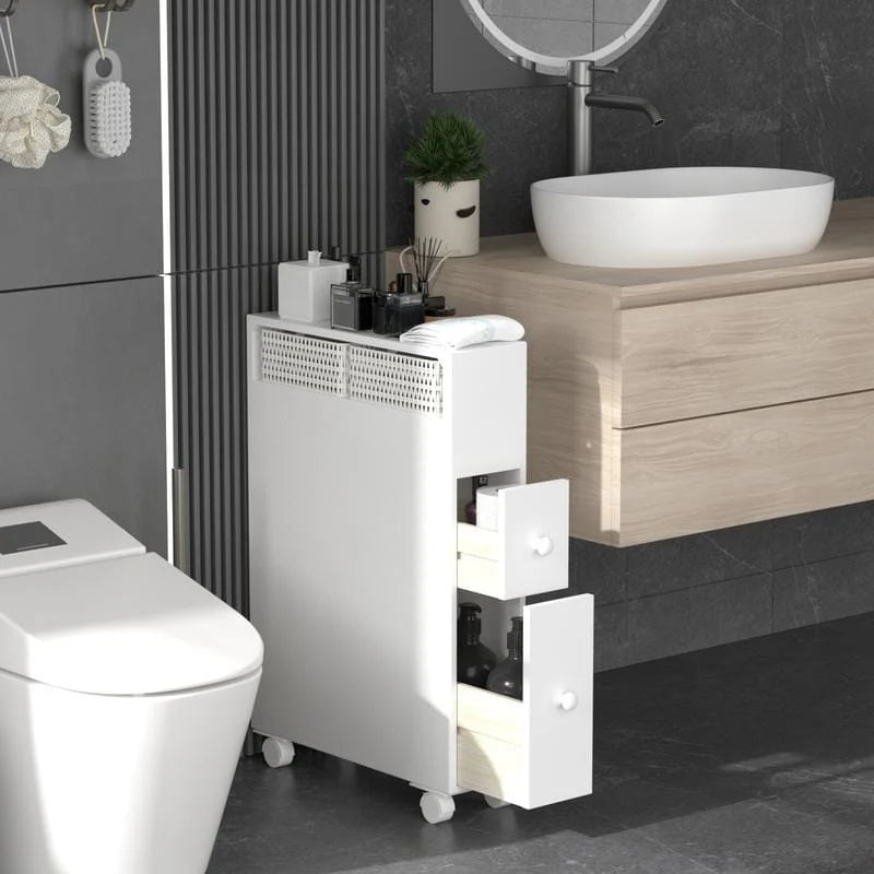 Mobiletto da bagno autoportante con cassetti e rotelle