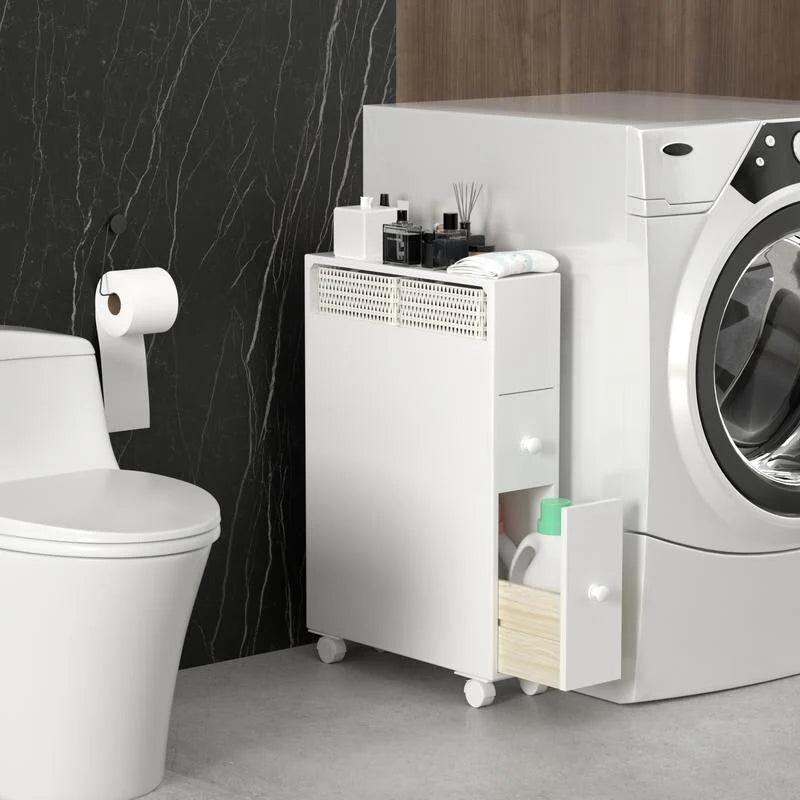 Mobiletto da bagno autoportante con cassetti e rotelle