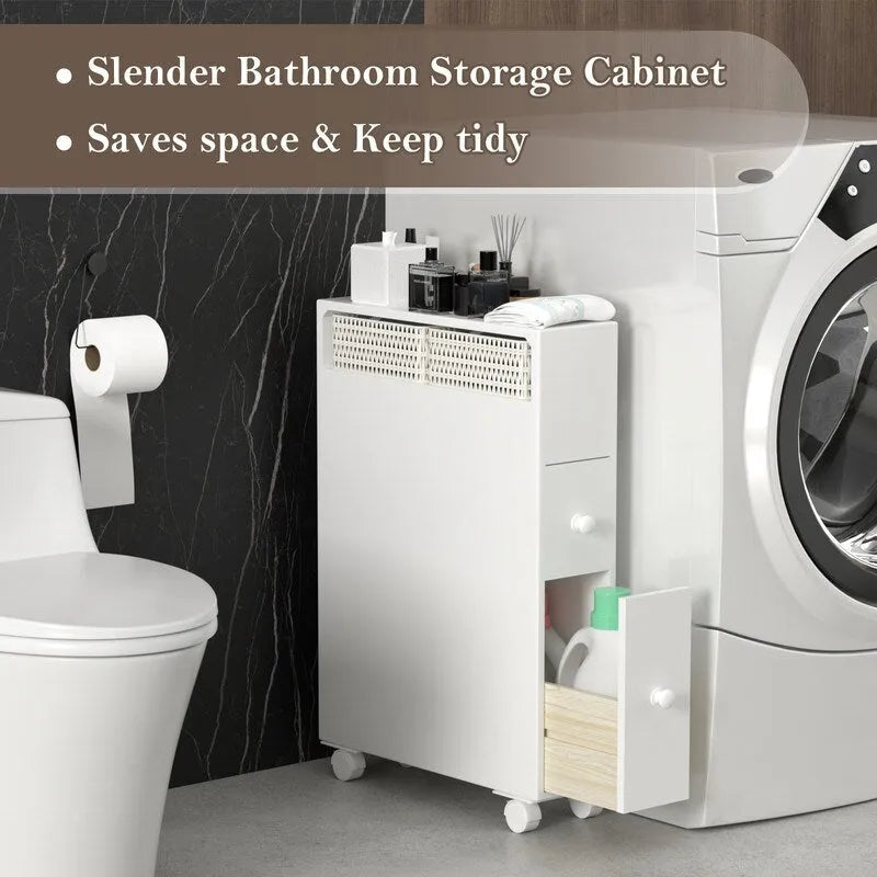 Mobiletto da bagno autoportante con cassetti e rotelle