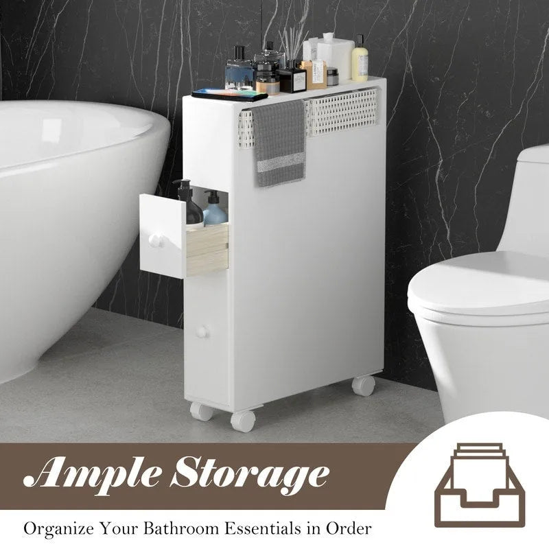 Mobiletto da bagno autoportante con cassetti e rotelle